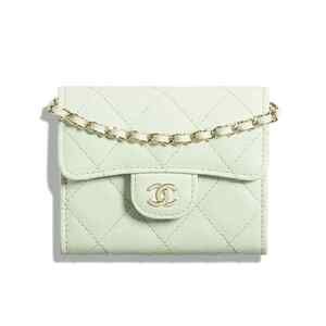 Chanel 22C Green Caviar Mini Wallet On Chain Gold Card Shoulder Crossbody Bag